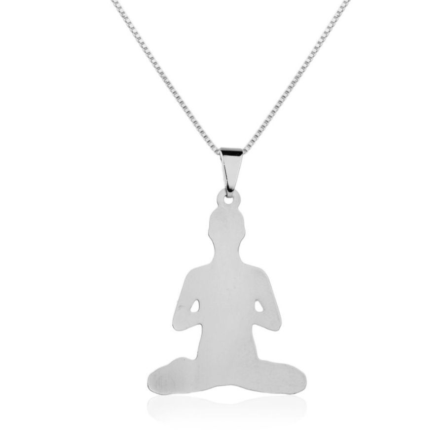 Colar Banhado Ródio com Pingente de Yoga praterestilo.com.br