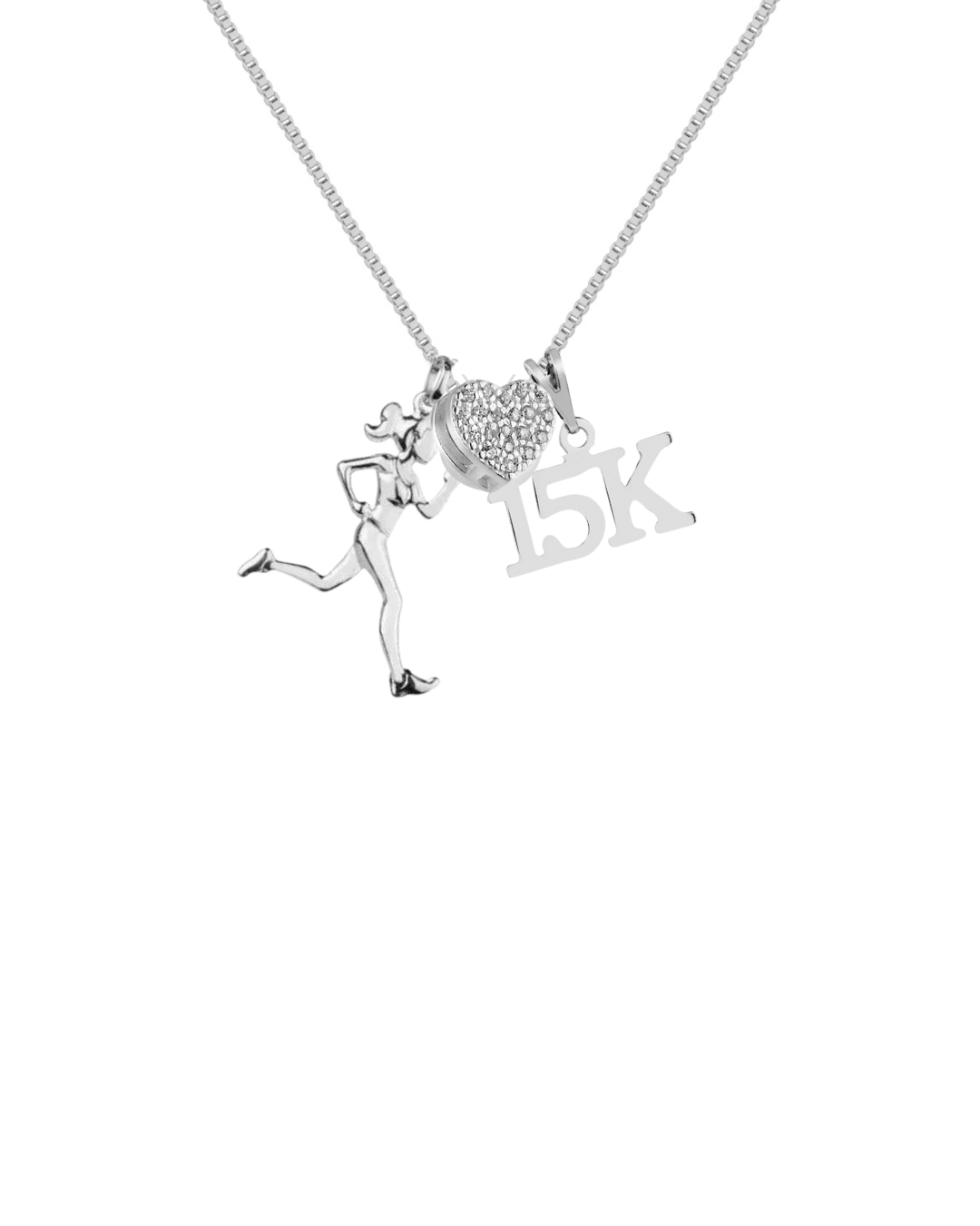 Colar de Corredora com Pingente de 15k Prata com Separador de Coração- Celebra a sua Conquista! Pra Ter Estilo