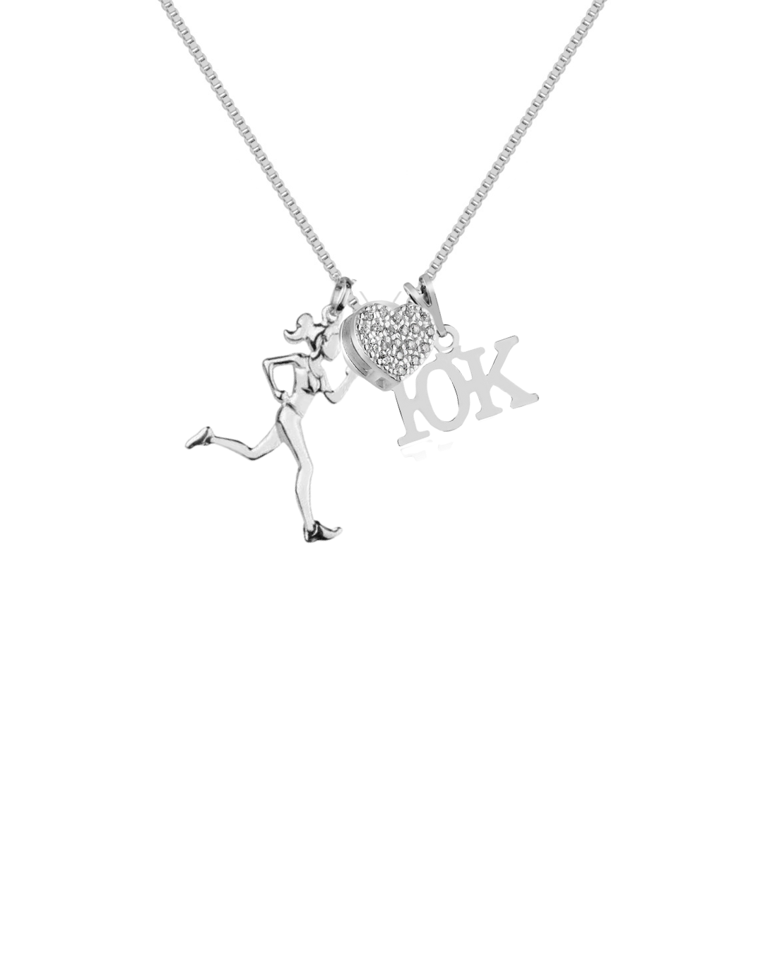 Colar de Corredora com Pingente de 10k Prata com Separador de Coração- Celebra a sua Conquista! Pra Ter Estilo