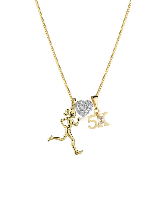 Colar de Corredora com Pingente de 5k Dourado com Separador de Coração- Celebra a sua Conquista! Pra Ter Estilo