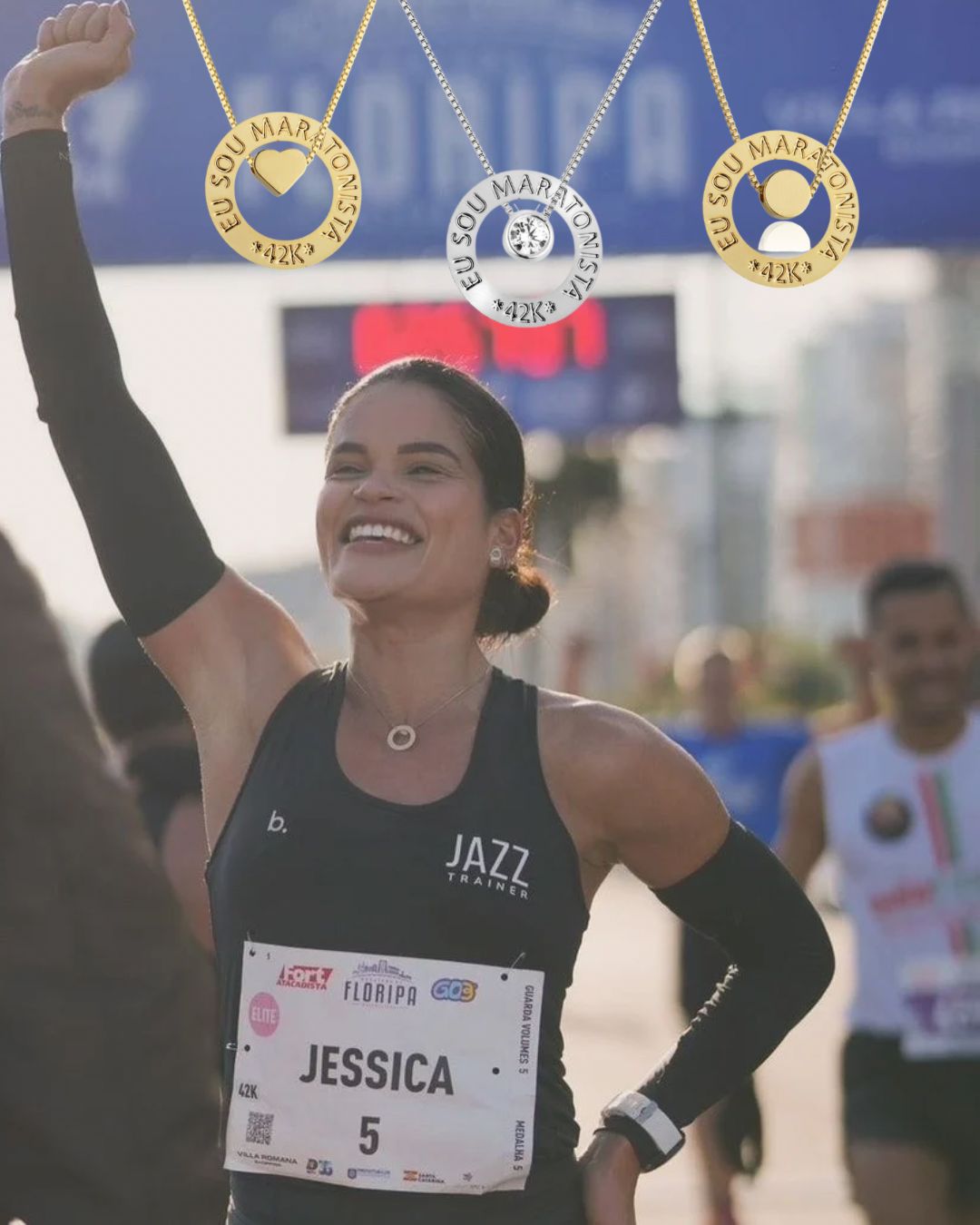 Corrente Banhado a Ouro Veneziana com Coração e Eu Sou Maratonista