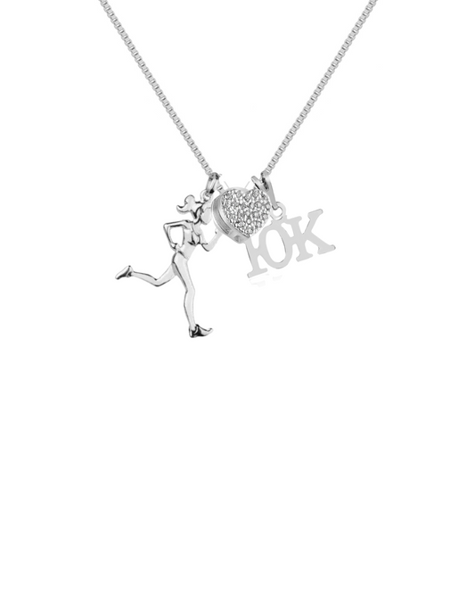Colar de Corredora com Pingente de 10k Prata com Separador de Coração- Celebra a sua Conquista! Pra Ter Estilo