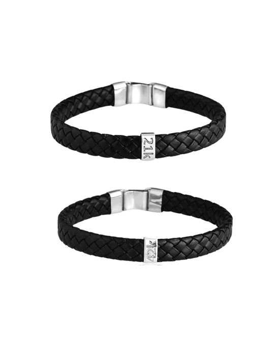 Pulseira de Prata com Couro e Placa de Km – Estilo e Superação em Cada Detalhe