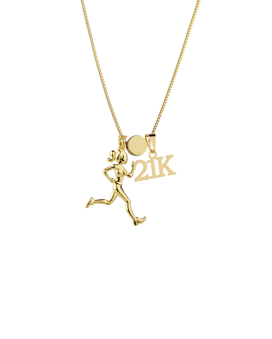 Look Colar de Corredora com 21k Dourado com Separador Redondo Liso- Celebra a sua Conquista!