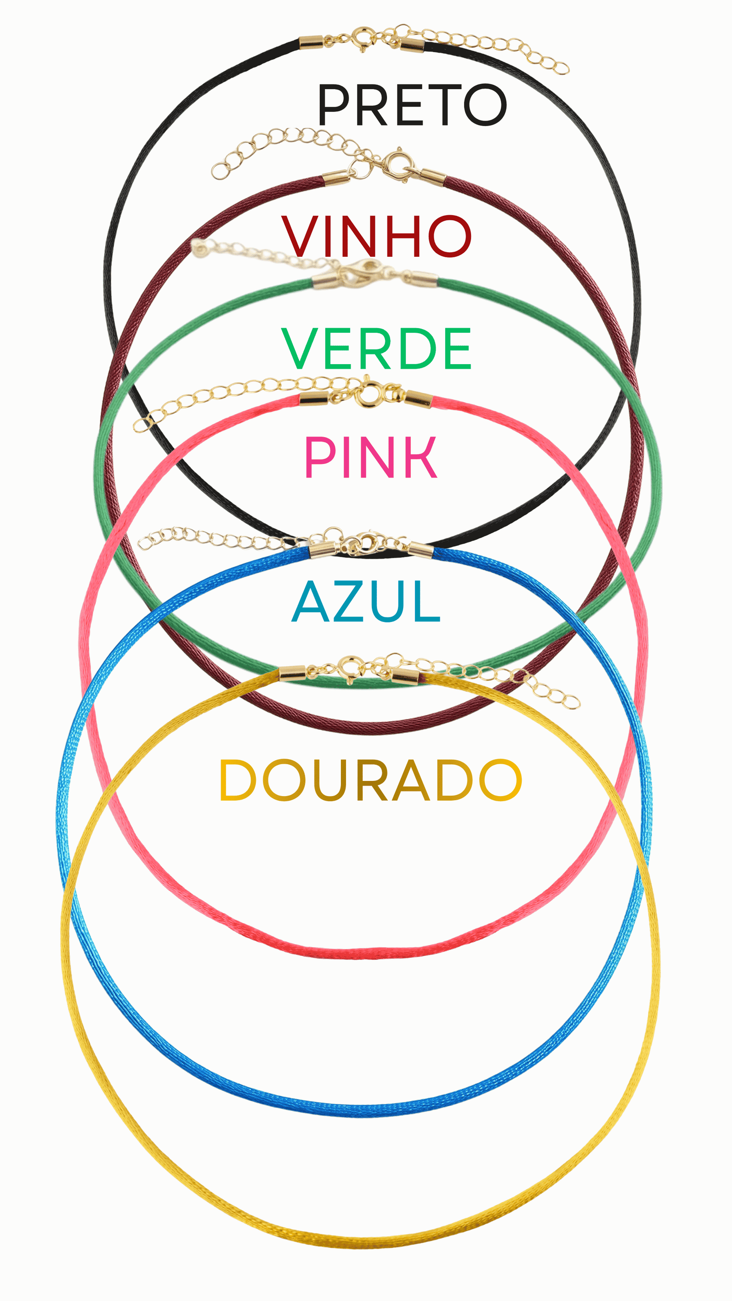 Colar/ Pulseira Fio de Seda 35cm com Fecho Banhada a Ouro – Ajustável e Versátil