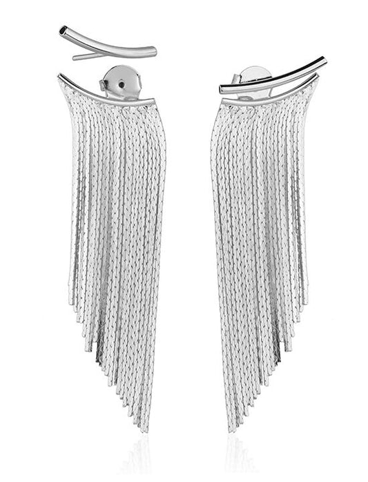 Brinco Banhado a Prata Ear Cuff Franja